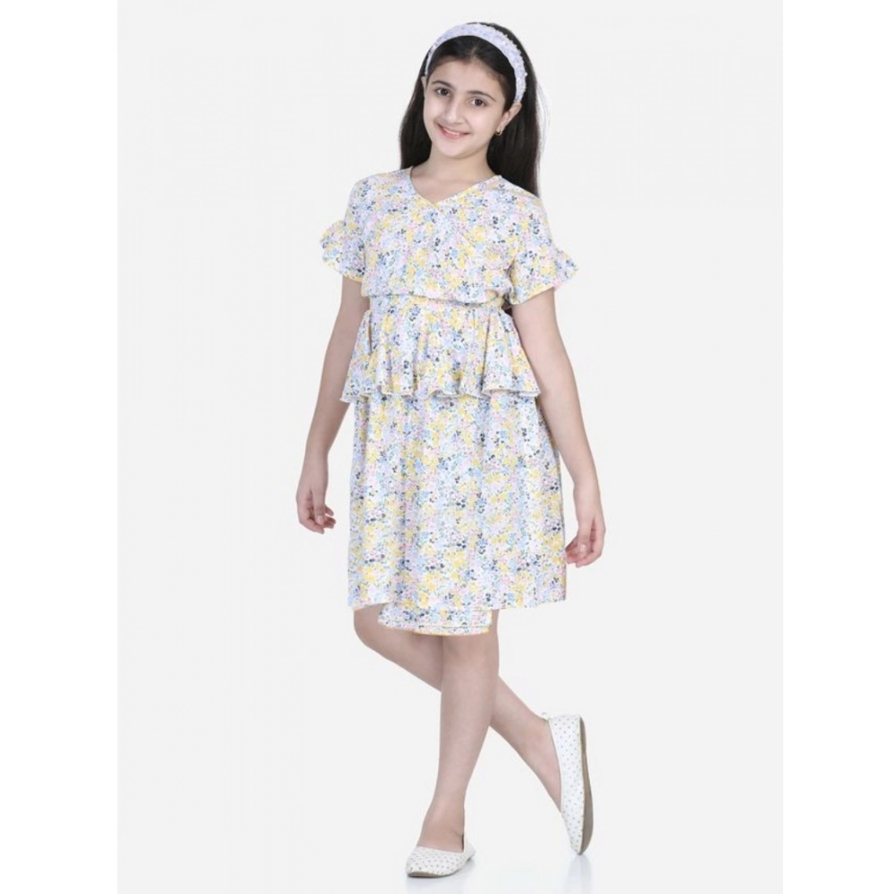 Girl's Rayon Floral Printed Short Sleeve V-Neck Dress (Multicolor) - Image 3