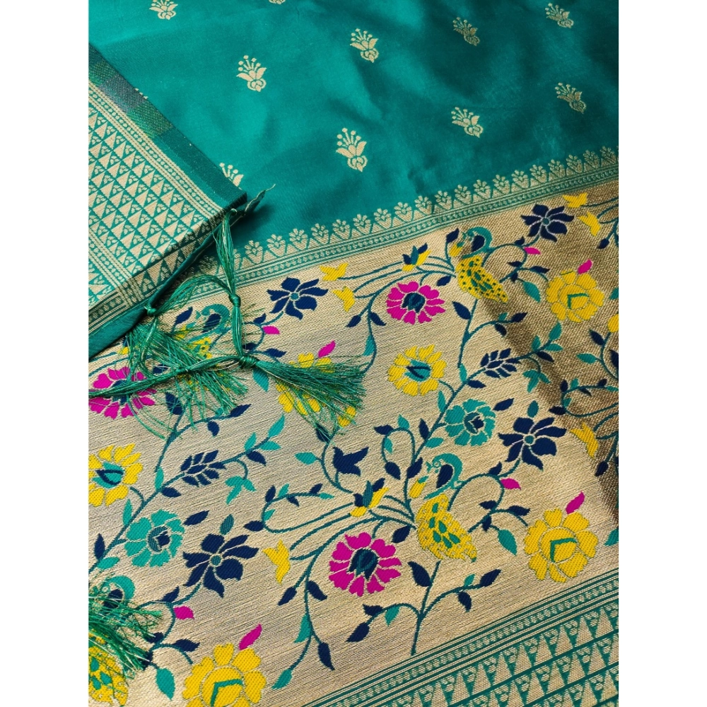 Women's Banarasi Silk Printed Unstitched Salwar Suit Material With Dupatta (Rama, 3Mtrs) - Image 2