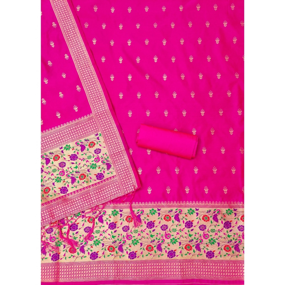 Women's Banarasi Silk Printed Unstitched Salwar Suit Material With Dupatta (Pink, 3Mtrs) - Image 3