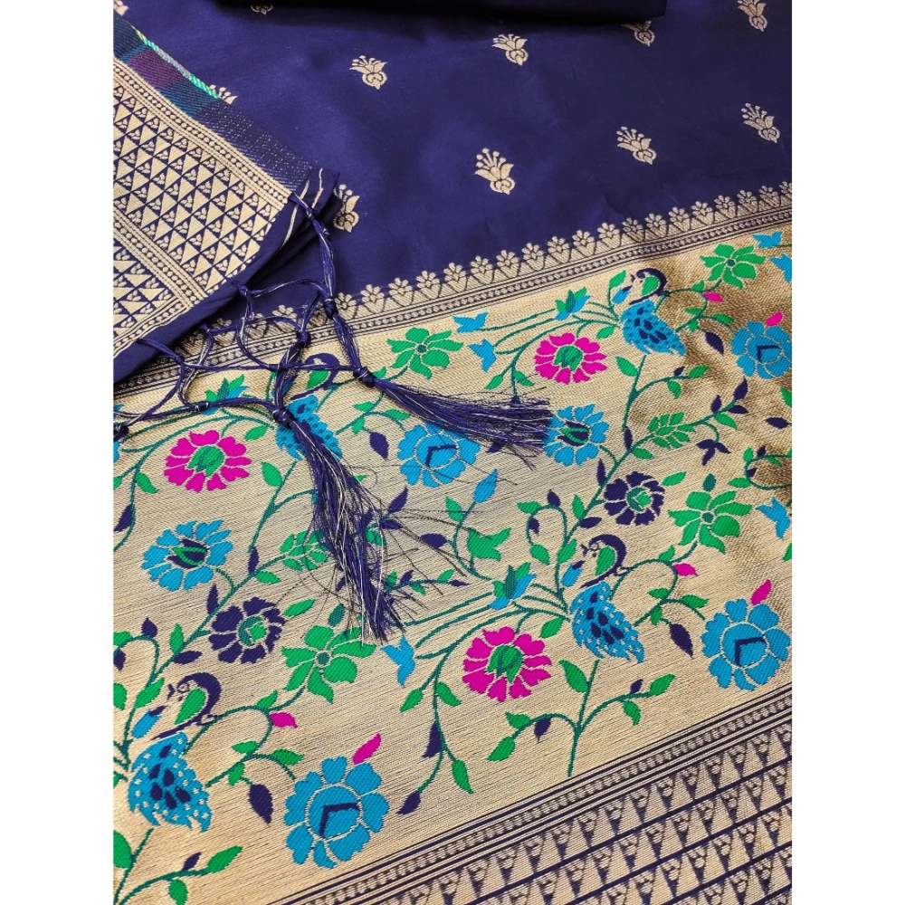 Women's Banarasi Silk Printed Unstitched Salwar Suit Material With Dupatta (Navy Blue, 3Mtrs) - Image 3