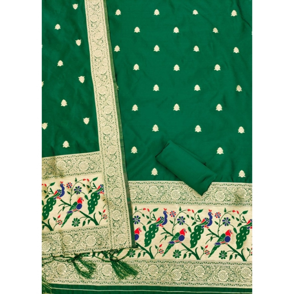 Women's Banarasi Silk Printed Unstitched Salwar Suit Material With Dupatta (Bottle Green, 3Mtrs) - Image 3