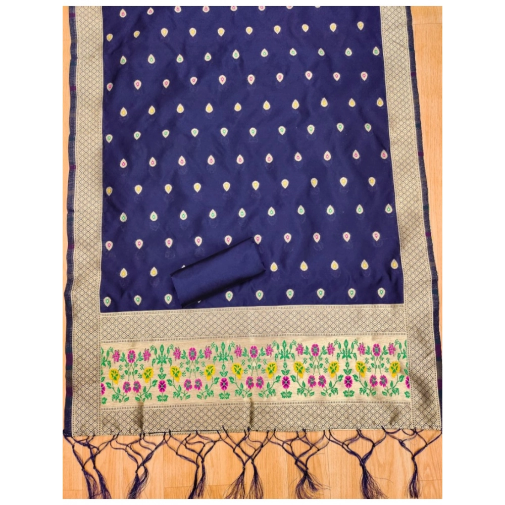 Women's Banarasi Silk Printed Unstitched Salwar Suit Material With Dupatta (Navy Blue, 3Mtrs) - Image 2