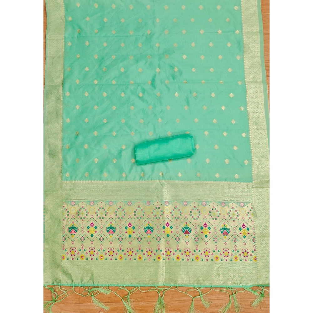 Women's Banarasi Silk Printed Unstitched Salwar Suit Material With Dupatta (Sea Green, 3Mtrs) - Image 2
