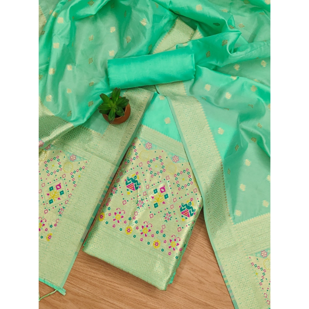 Women's Banarasi Silk Printed Unstitched Salwar Suit Material With Dupatta (Sea Green, 3Mtrs) - Image 4