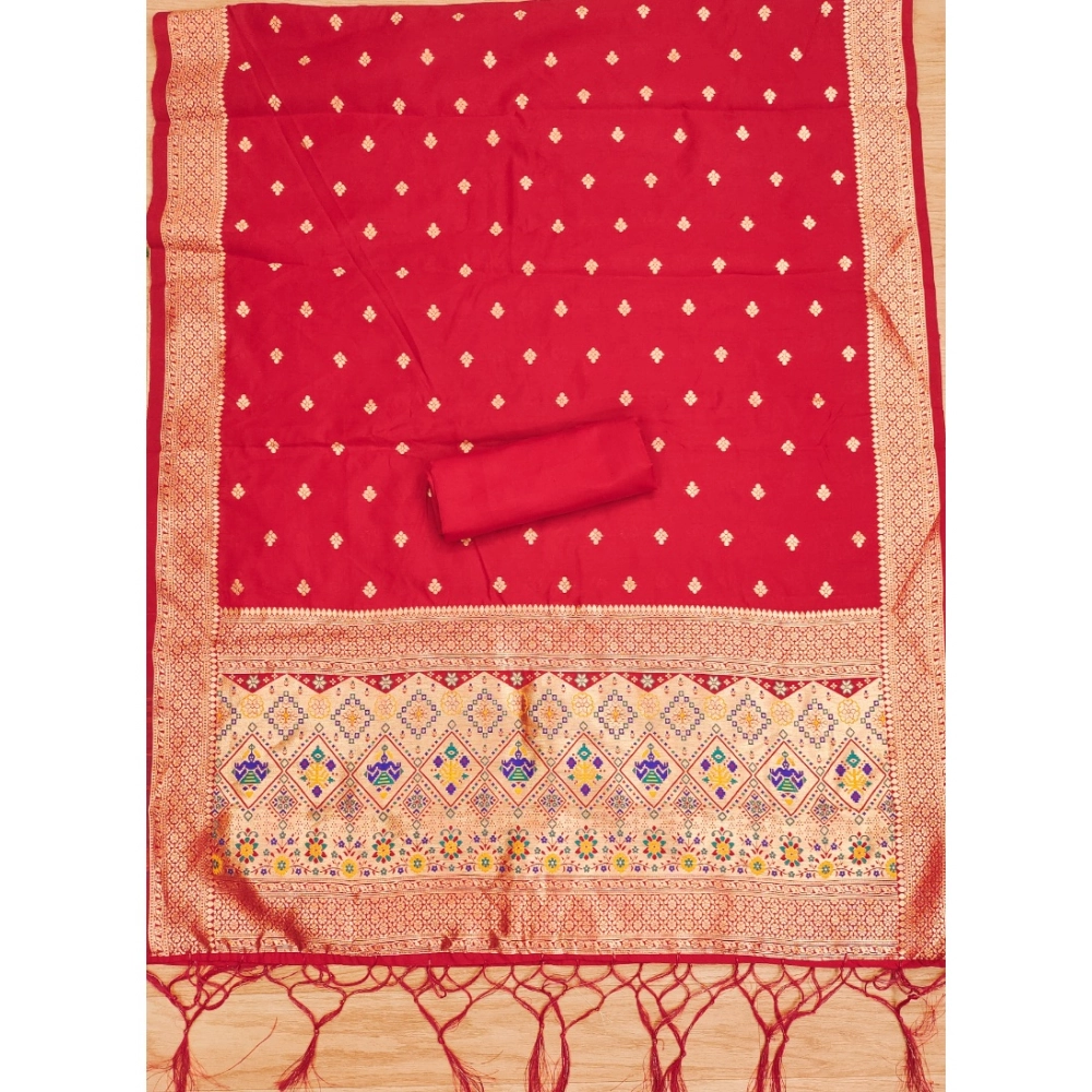 Women's Banarasi Silk Printed Unstitched Salwar Suit Material With Dupatta (Red, 3Mtrs) - Image 2