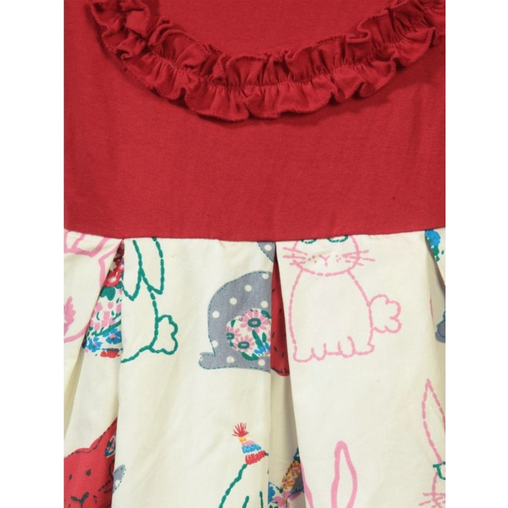 Girl's Cotton Printed Short Sleeve Round Neck Dress (Red-White) - Image 3