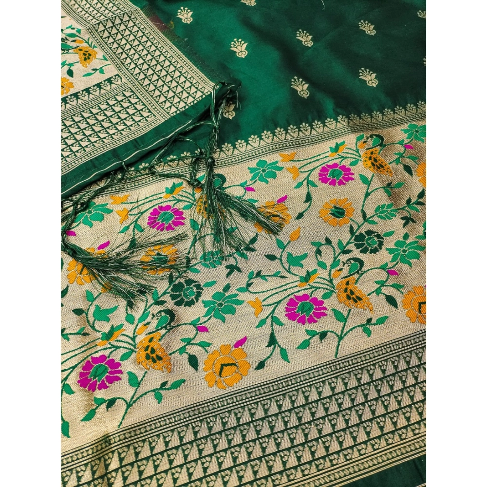 Women's Banarasi Silk Printed Unstitched Salwar Suit Material With Dupatta (Bottle Green, 3Mtrs) - Image 2