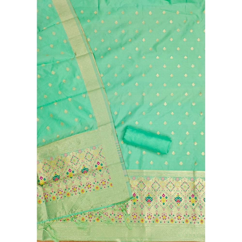 Women's Banarasi Silk Printed Unstitched Salwar Suit Material With Dupatta (Sea Green, 3Mtrs) - Image 3