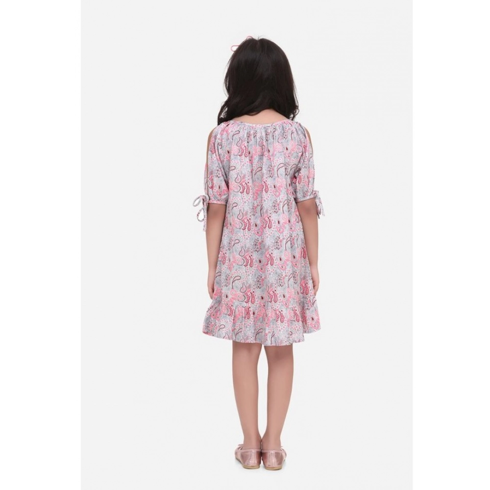Girl's Cotton Floral Printed Sleeveless Round Neck Dress (Pink) - Image 3