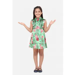 Girl's Satin Floral Printed Sleeveless Shirt Collar Dress (Multicolor)