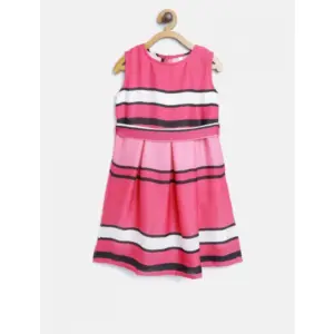 Girl's Satin Striped Sleeveless Round Neck Dress (Pink)
