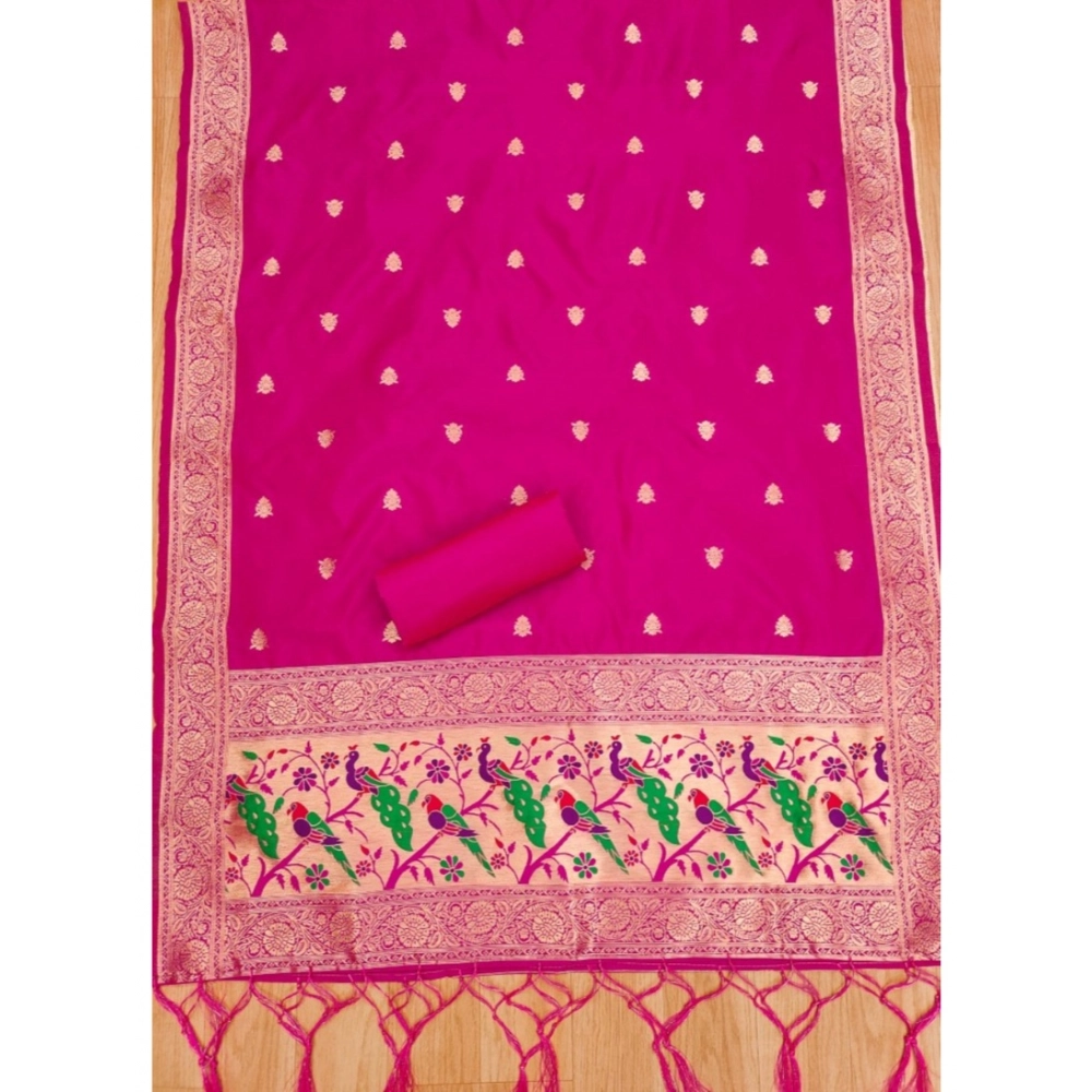 Women's Banarasi Silk Printed Unstitched Salwar Suit Material With Dupatta (Pink, 3Mtrs) - Image 2