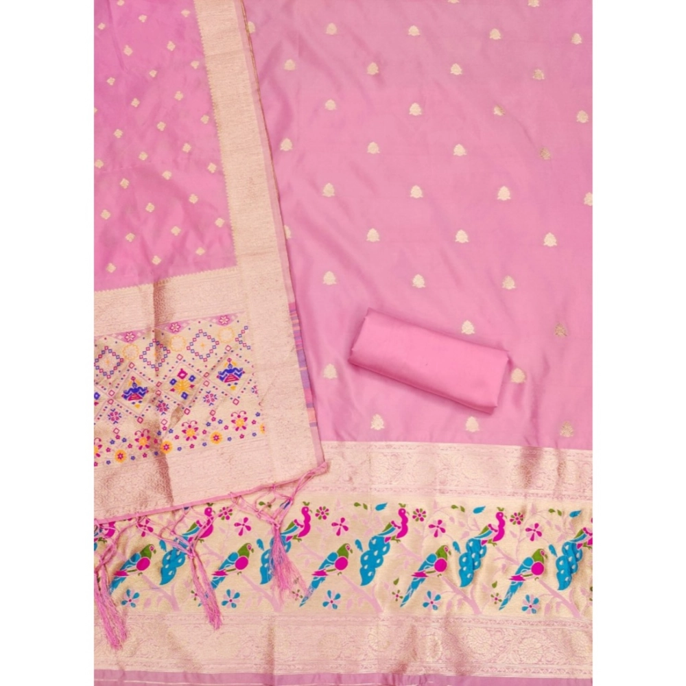 Women's Banarasi Silk Printed Unstitched Salwar Suit Material With Dupatta (Light Pink, 3Mtrs) - Image 3
