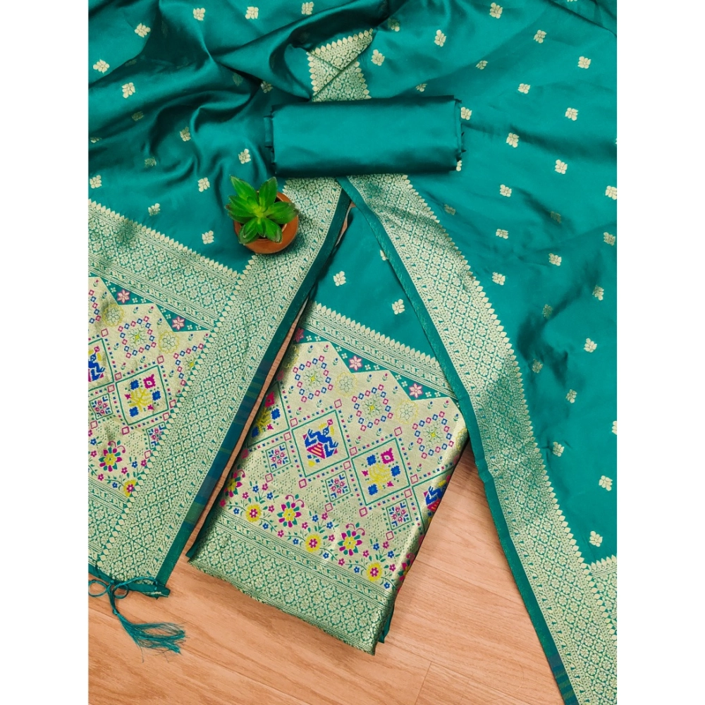 Women's Banarasi Silk Printed Unstitched Salwar Suit Material With Dupatta (Rama, 3Mtrs) - Image 4