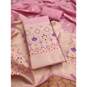 Women's Banarasi Silk Printed Unstitched Salwar Suit Material With Dupatta (Light Pink, 3Mtrs)