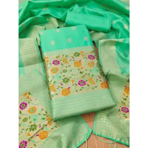 Women's Banarasi Silk Printed Unstitched Salwar Suit Material With Dupatta (Sea Green, 3Mtrs)