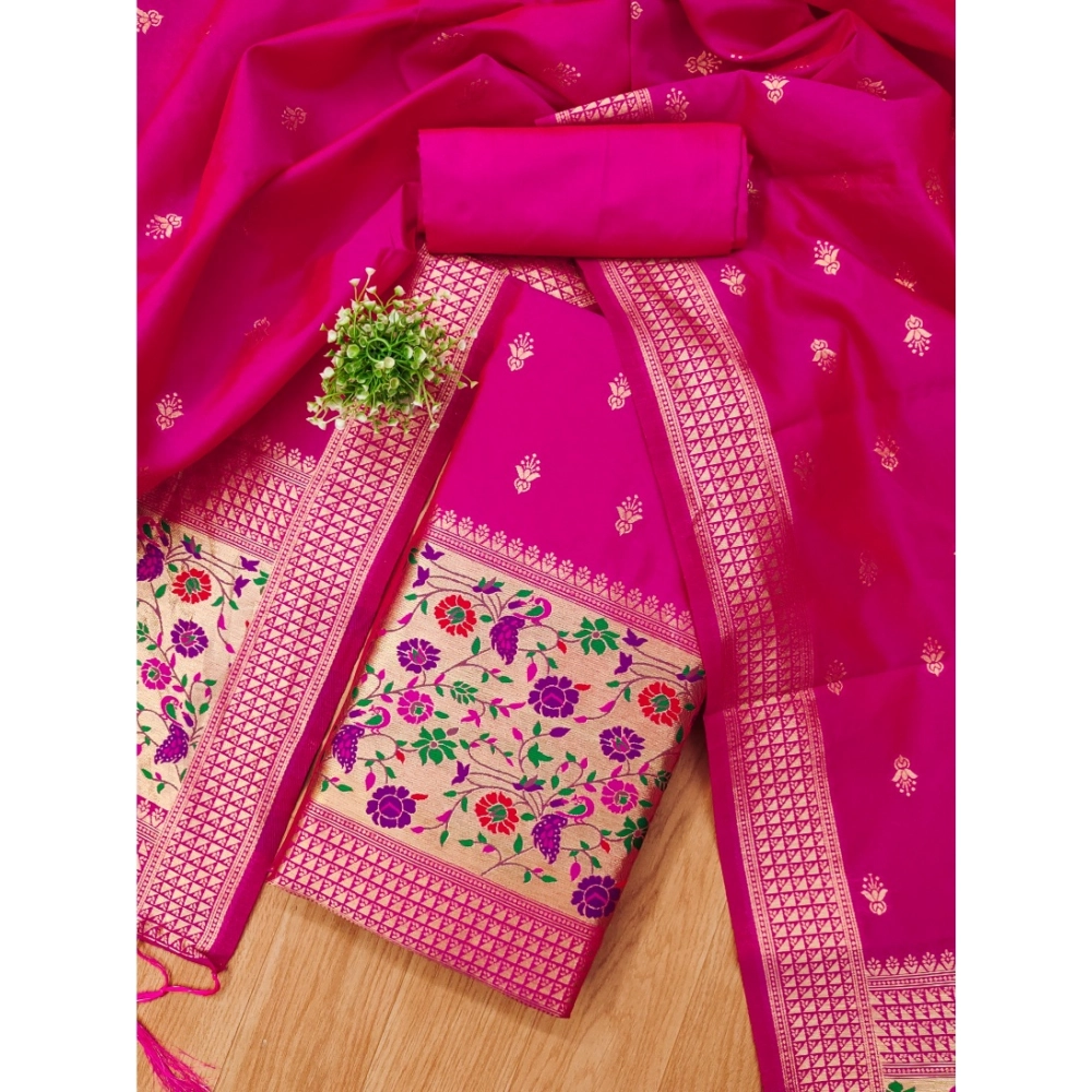 Women's Banarasi Silk Printed Unstitched Salwar Suit Material With Dupatta (Pink, 3Mtrs) - Image 4