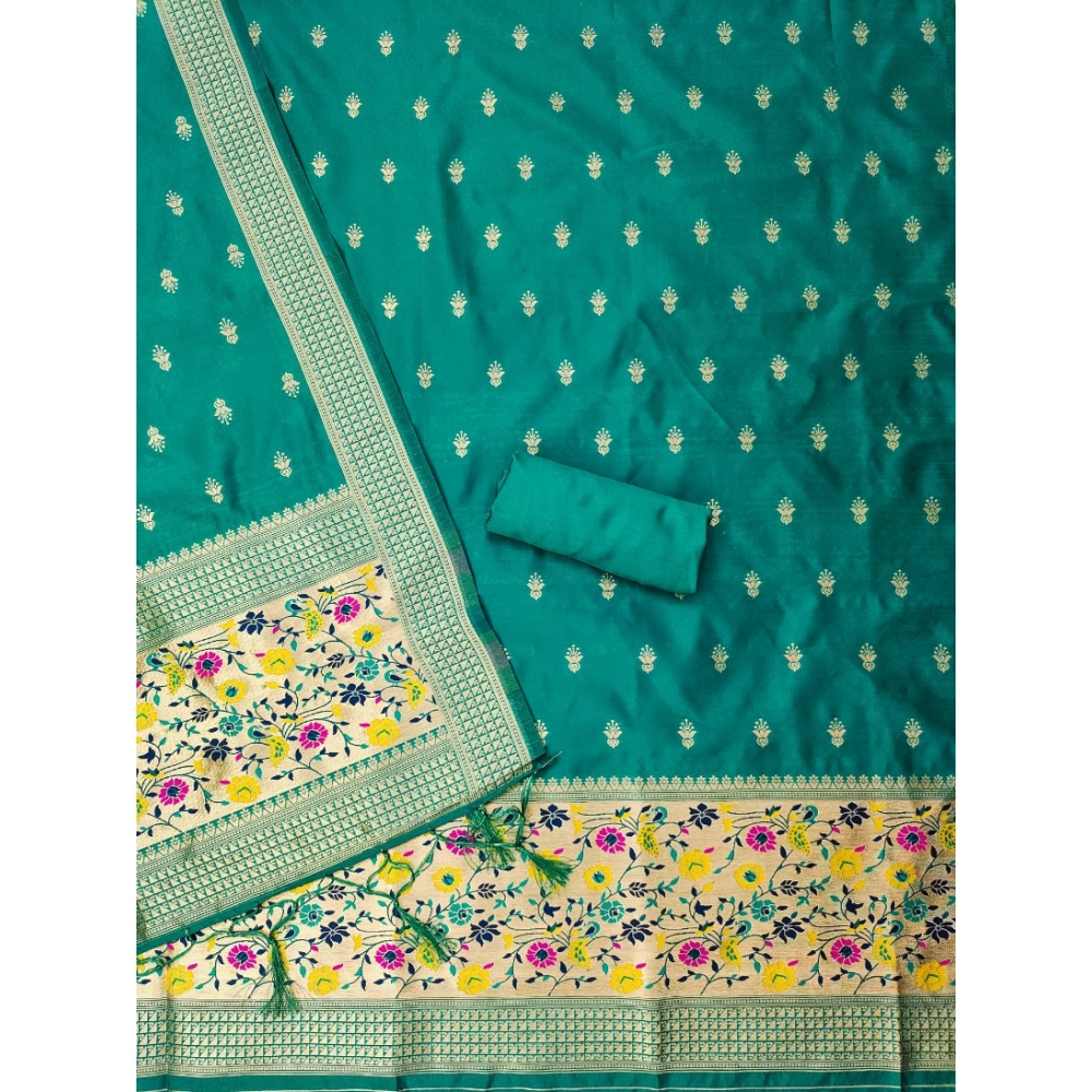 Women's Banarasi Silk Printed Unstitched Salwar Suit Material With Dupatta (Rama, 3Mtrs) - Image 3