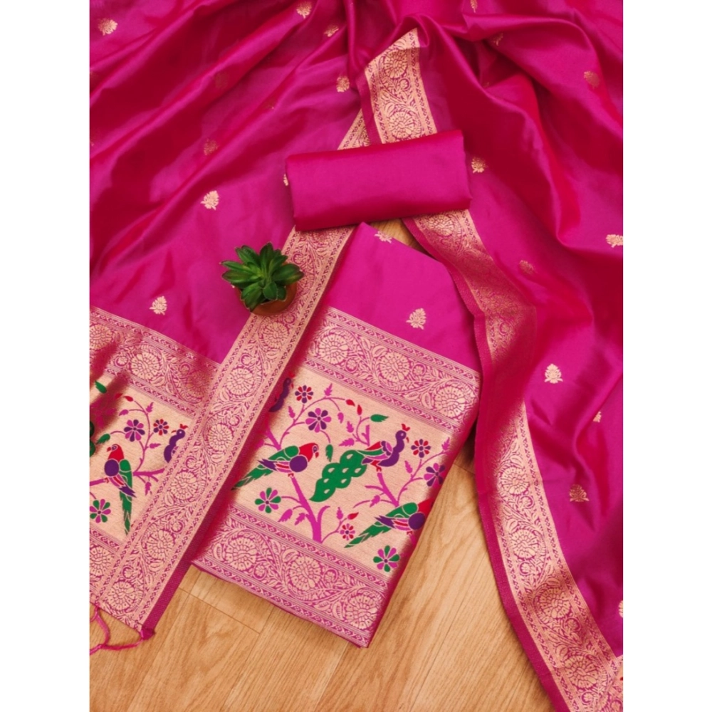 Women's Banarasi Silk Printed Unstitched Salwar Suit Material With Dupatta (Pink, 3Mtrs) - Image 4