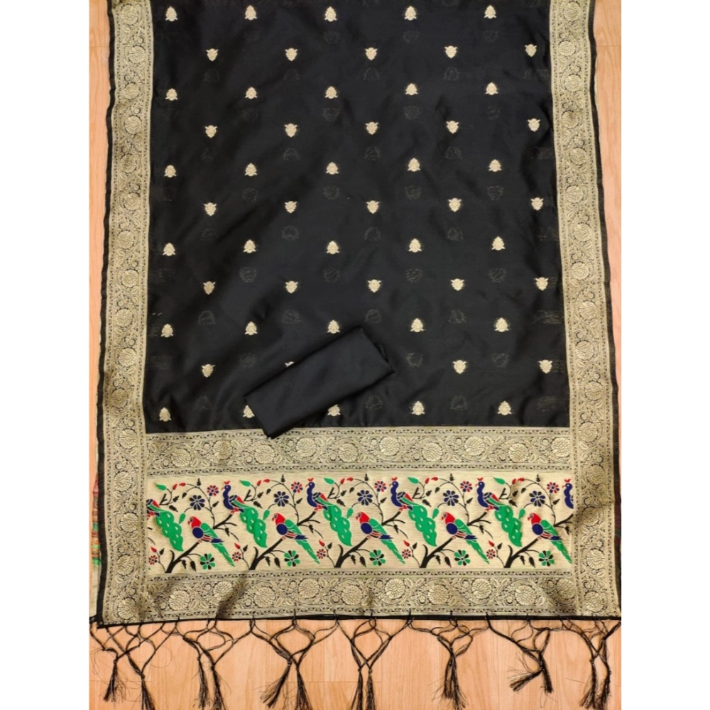 Women's Banarasi Silk Printed Unstitched Salwar Suit Material With Dupatta (Black, 3Mtrs) - Image 2