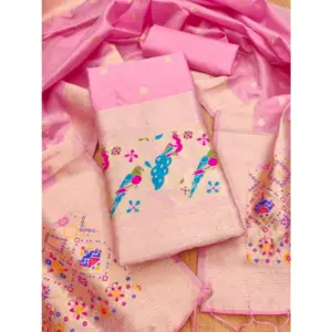 Women's Banarasi Silk Printed Unstitched Salwar Suit Material With Dupatta (Light Pink, 3Mtrs)