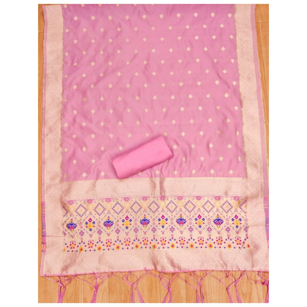 Women's Banarasi Silk Printed Unstitched Salwar Suit Material With Dupatta (Light Pink, 3Mtrs) - Image 2