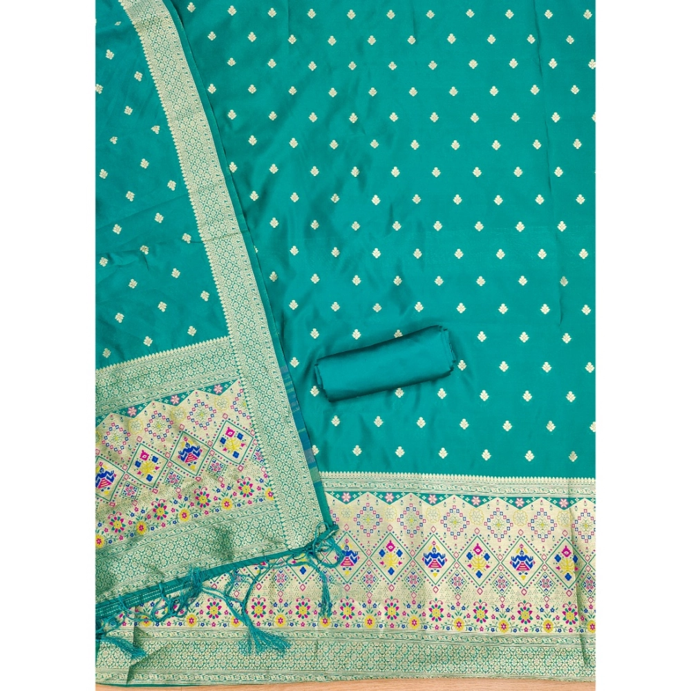 Women's Banarasi Silk Printed Unstitched Salwar Suit Material With Dupatta (Rama, 3Mtrs) - Image 3
