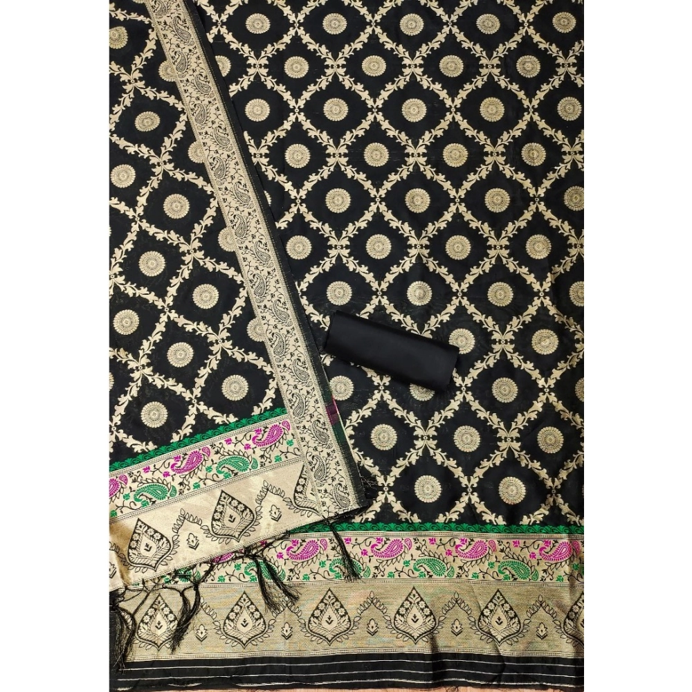 Women's Banarasi Silk Printed Unstitched Salwar Suit Material With Dupatta (Black, 3Mtrs) - Image 3