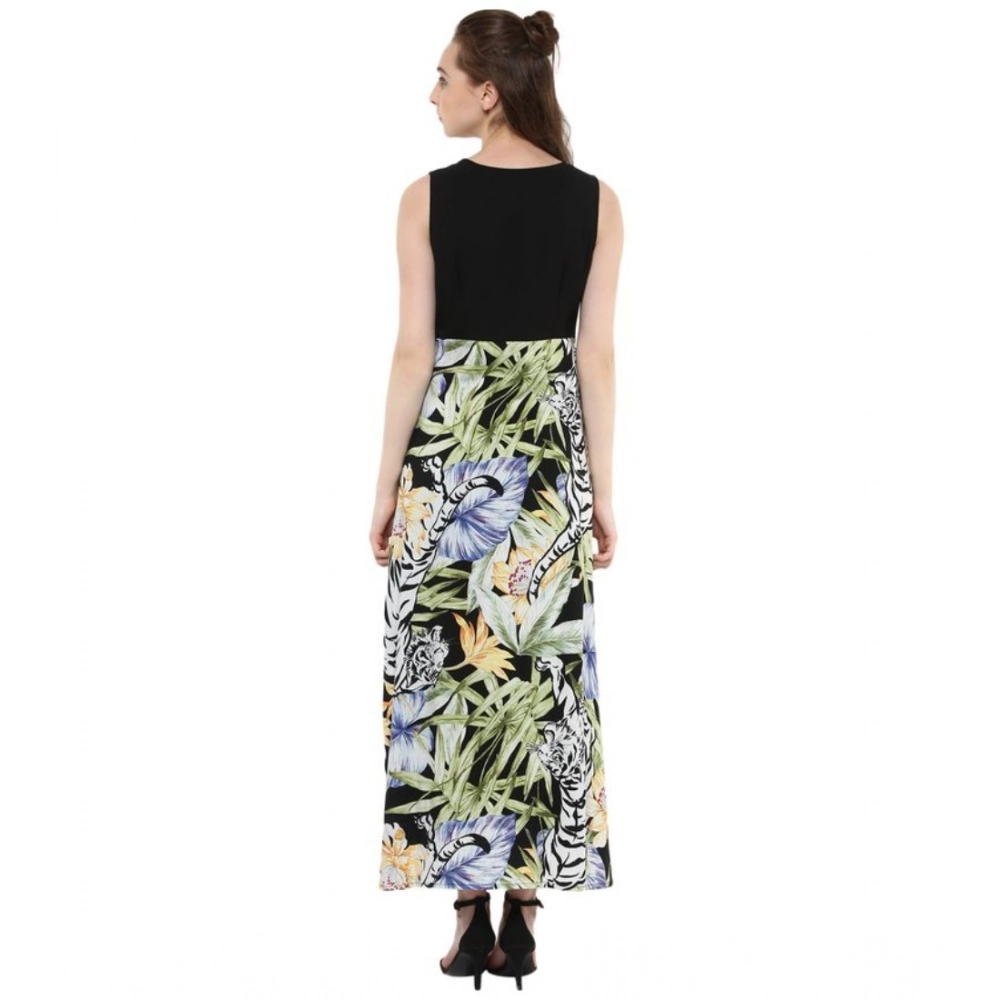 Women's Rayon Floral Round Neck Sleeveless Dress (Multicolor) - Image 4