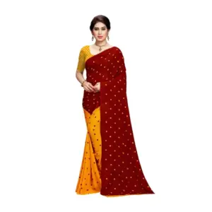 Women's Georgette Printed Saree With Unstitched Blouse 5.5Mtr (Red)