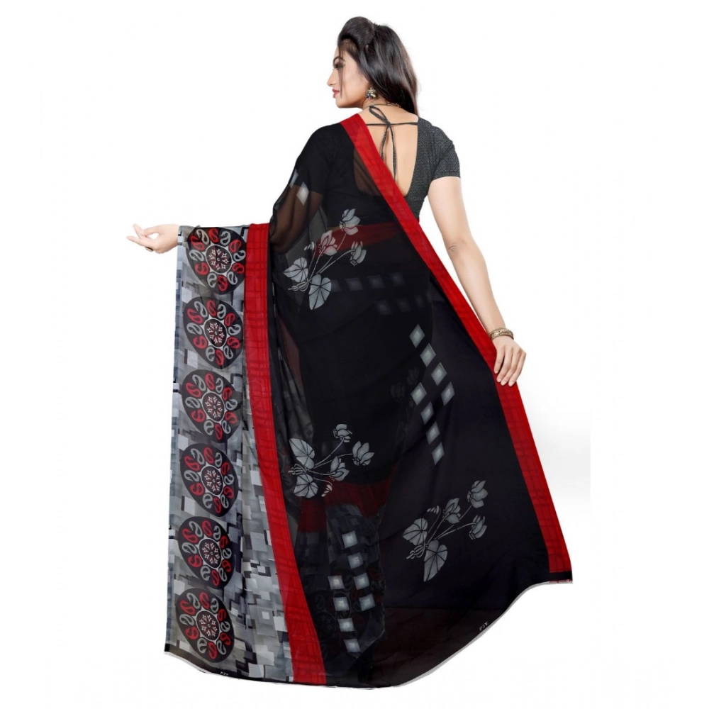 Women's Georgette Printed Saree With Unstitched Blouse 5.5Mtr (Black) - Image 2