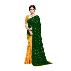 Women's Georgette Printed Saree With Unstitched Blouse 5.5Mtr (Green)