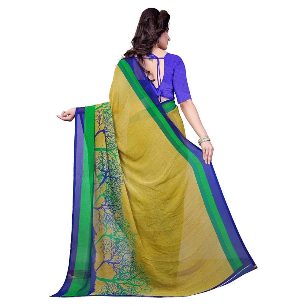 Women's Faux Georgette Printed Saree With Unstitched Blouse 5.5Mtr (Green) - Image 2