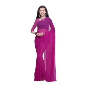 Women's Dyed Solid Saree With Unstitched Blouse 5.5Mtr (Pink)