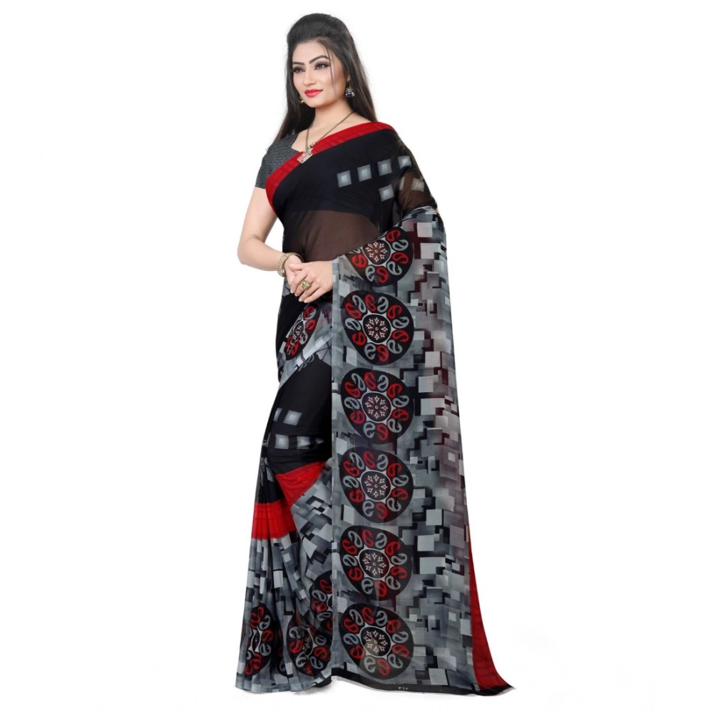 Women's Georgette Printed Saree With Unstitched Blouse 5.5Mtr (Black) - Image 3