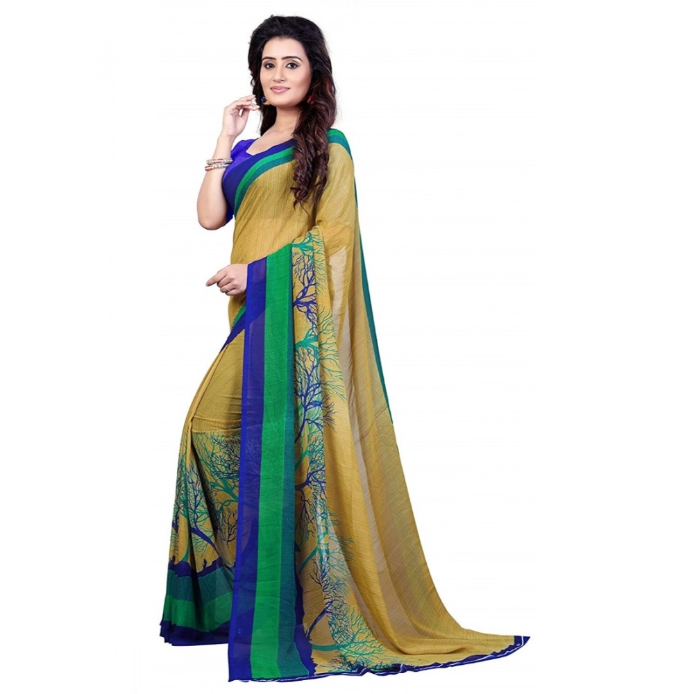Women's Faux Georgette Printed Saree With Unstitched Blouse 5.5Mtr (Green) - Image 3