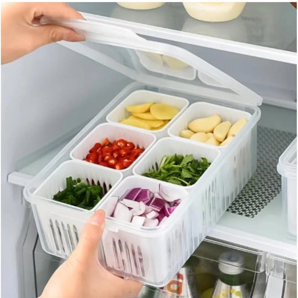 Plastic Food Storage Box With Lid And 6 Compartments
