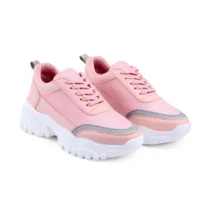 Women's Casual Mesh Printed Lace-Ups Shoes (Pink)