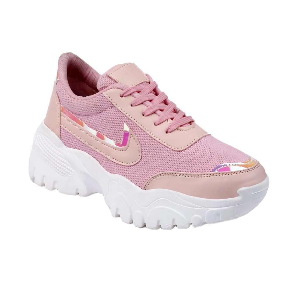 Women's Casual Mesh Printed Lace-Ups Shoes (Pink) - Image 5