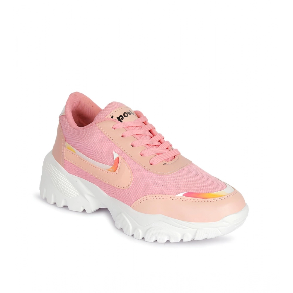 Women's Casual Mesh Printed Lace-Ups Shoes (Pink) - Image 5
