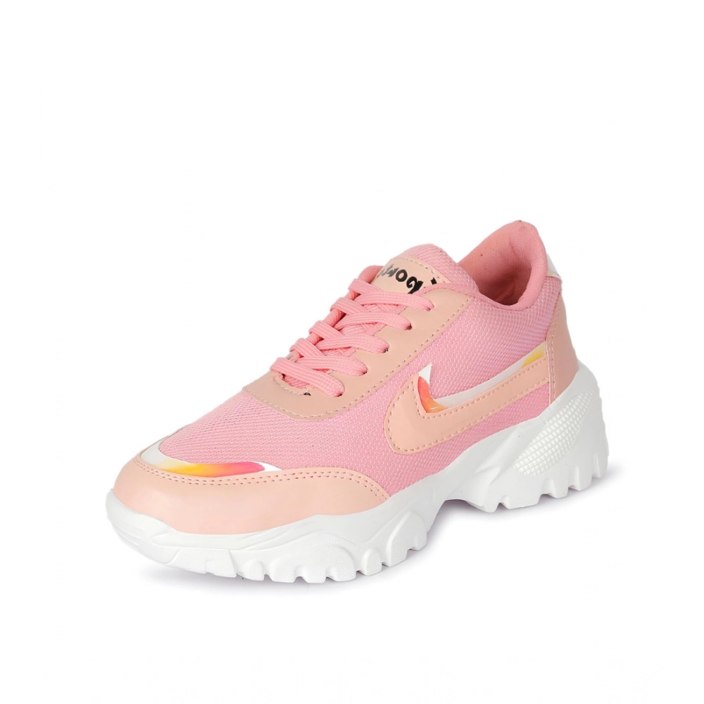 Women's Casual Mesh Printed Lace-Ups Shoes (Pink) - Image 4