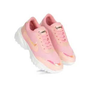 Women's Casual Mesh Printed Lace-Ups Shoes (Pink)