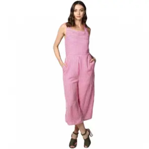 Women's Polyester Striped Sleeveless Jumpsuit (Pink)
