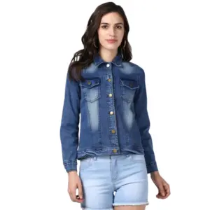 Women's Denim Hand Painted Long Sleeve Jacket (Blue)