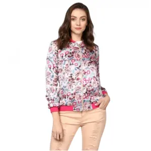 Women's Satin Floral 3/4th Sleeve Jacket (Multicolor)
