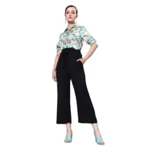 Women's Polyester Printed 3/4th Sleeve Jumpsuit (Green - Black)