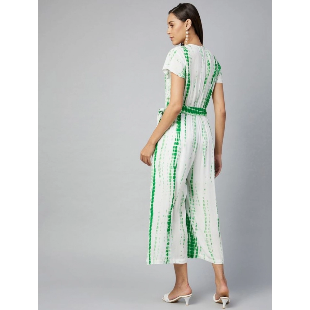 Women's Rayon Striped Short Sleeve Jumpsuit (Green - White) - Image 4