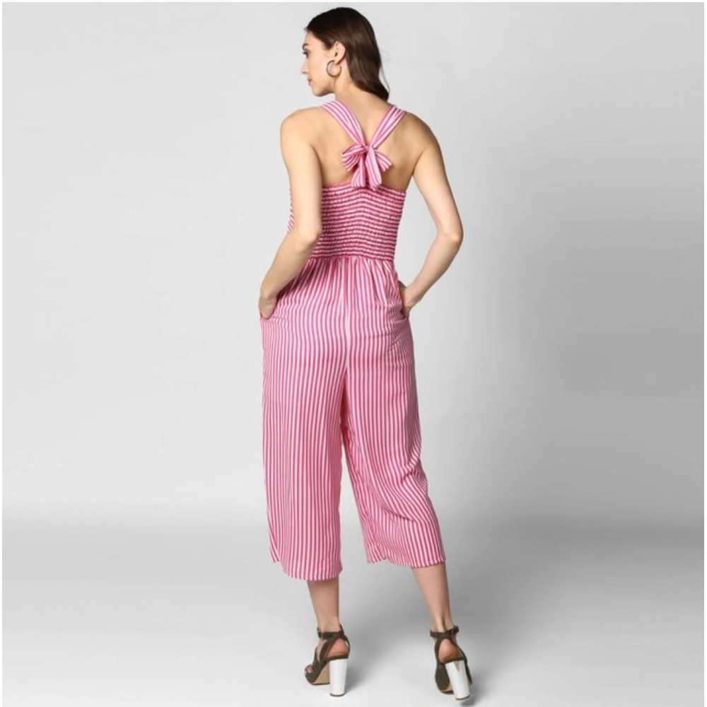Women's Polyester Striped Sleeveless Jumpsuit (Pink) - Image 4