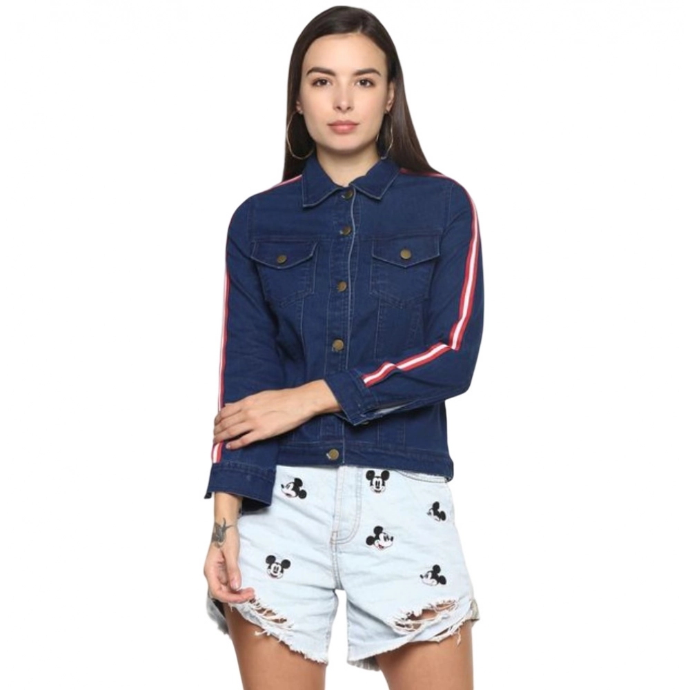 Women's Denim Taping Long Sleeve Jacket (Blue)