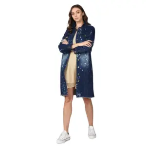 Women's Denim Washed Long Sleeve Jacket (Blue)